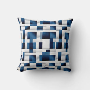 Cojín Decorativo Motivo Artístico Cuadriculado Azul   Patrón Geomét