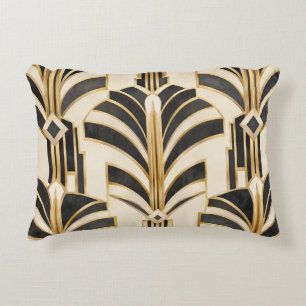 Cojín Decorativo Motivo de abanico Art Déco negro y dorado