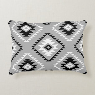 Cojín Decorativo Motivo de estilo azteca Gran patrón negro gris bla