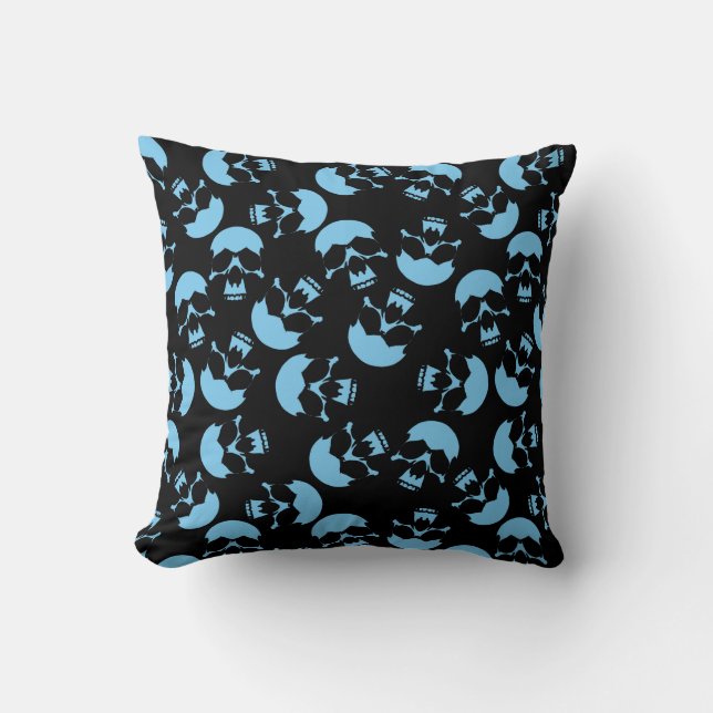 Cojín Decorativo Motivo de repetición azul y negro | Patrón de crán (Anverso)