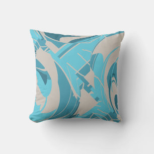 Cojín Decorativo Motivo Mediterráneo Turquesa Acuático Gris Frondos
