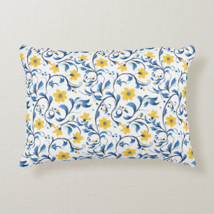 Cojín Decorativo Motivos de arte popular floral ucraniano. Azul y a