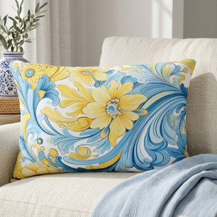 Cojín Decorativo Motivos de arte popular ucraniano azules y amarill