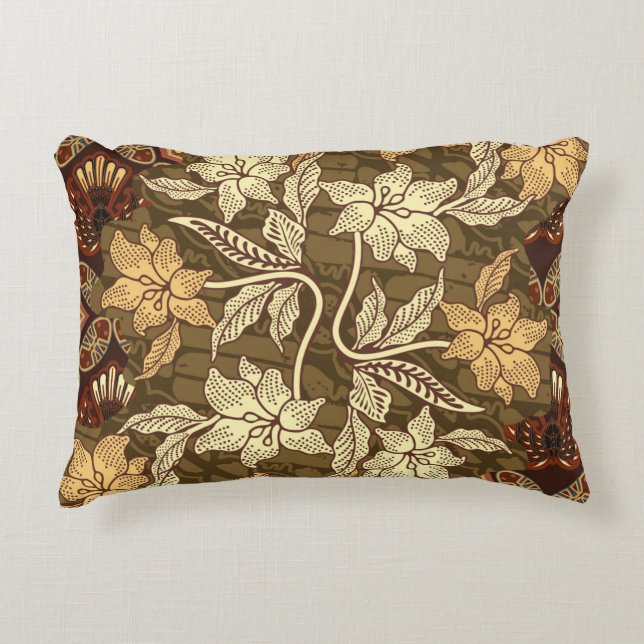 Cojín Decorativo Motivos de batik indonesio con flora y fauna (Anverso)