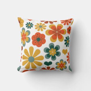 Cojín Decorativo Motivos florales y cardíacos de los años 70 retro
