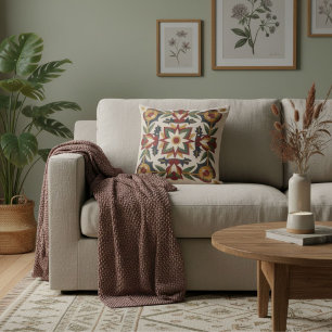 Cojín Decorativo  Motivos geométricos florales modernos patrón retr