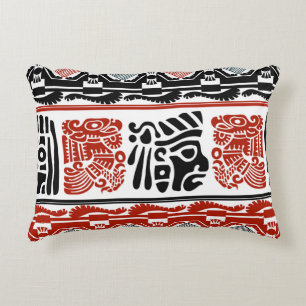 Cojín Decorativo Motivos indios, rojo negro, patrón sin costuras.