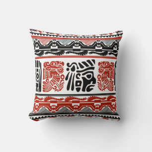 Cojín Decorativo Motivos indios, rojo negro, patrón sin costuras.