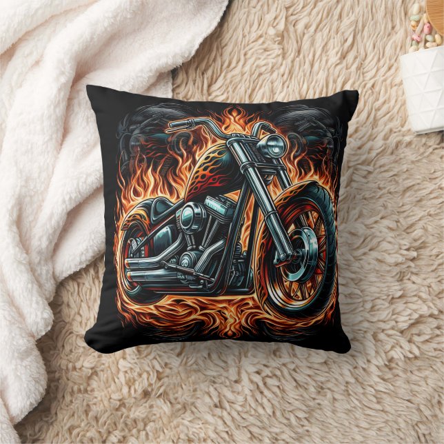Cojín Decorativo Motocicleta audaz envuelta en vibrantes llamas al  (Manta)