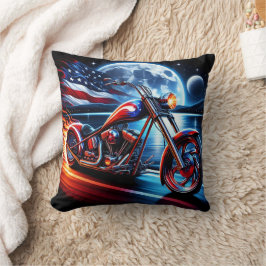 Cojín Decorativo Motocicleta bajo la bandera de la noche