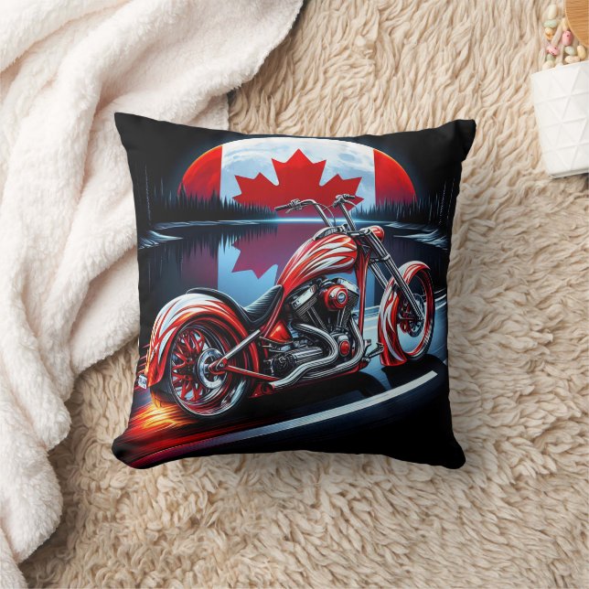Cojín Decorativo Motocicleta canadiense bajo una bandera iluminada  (Manta)