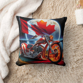 Cojín Decorativo Motocicleta canadiense con bandera bajo luna llena