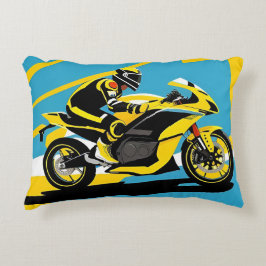 Cojín Decorativo Motocicleta de carreras y piloto