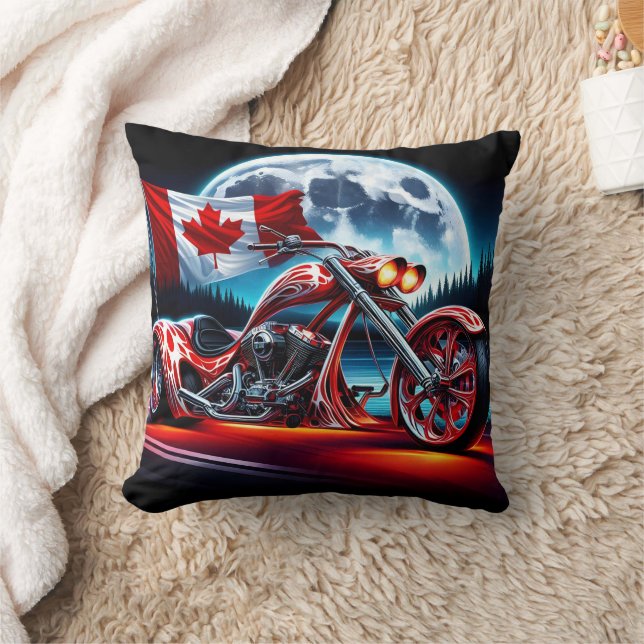 Cojín Decorativo motocicleta personalizado con bandera canadiense (Manta)