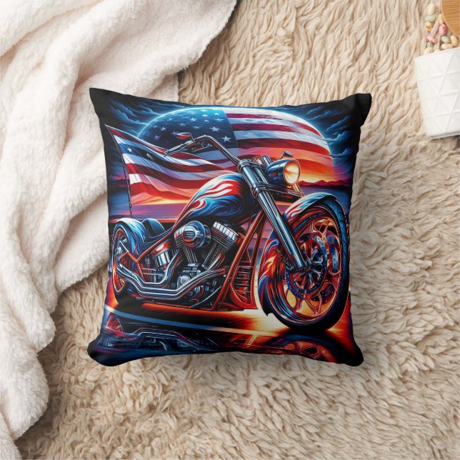 Cojín Decorativo Motocicleta personalizado con bandera estadouniden (Manta)