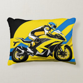 Cojín Decorativo Motocicleta y motociclista de Carreras