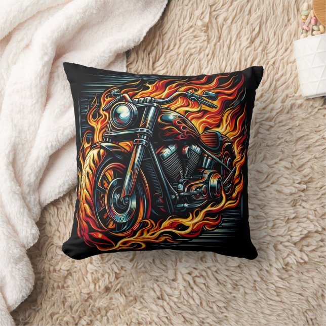 Cojín Decorativo Motociclismo corriendo por las llamas al atardecer (Manta)