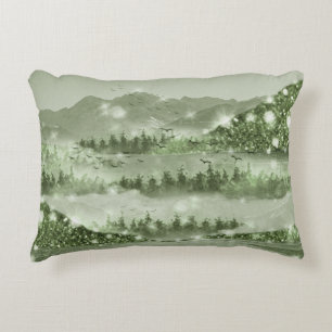 Cojín Decorativo Mountain Forest Lake Landscape Mixed Media