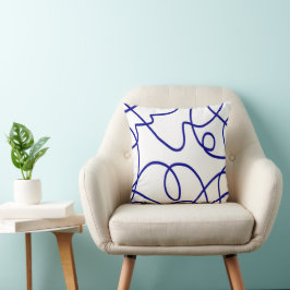 Cojín Decorativo Movimiento: Línea de arte en azul y blanco