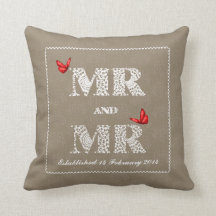 Mr. and Mr. White Lace Word Art Red Butterflies