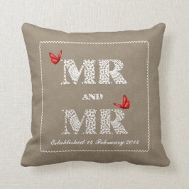 Cojín Decorativo Mr. and Mr. White Lace Word Art Red Butterflies