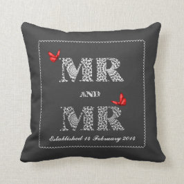 Cojín Decorativo Mr. and Mr. White Lace Word Art Red Butterflies
