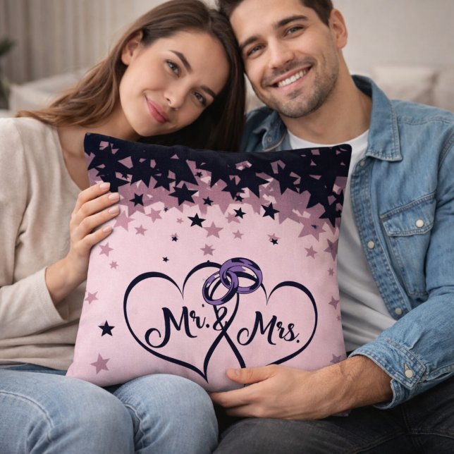 Cojín Decorativo Mr and Mrs Wedding Throw Pillow with Star Backgrou (Subido por el creador)