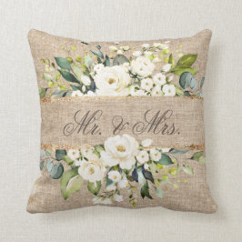 Cojín Decorativo Mr & Mrs White Gold Botanical Floral Linen Rustic
