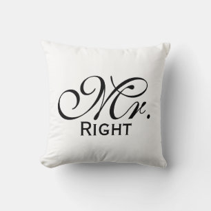 Cojín Decorativo Mr. Right Scroll Text En Blanco Y Negro
