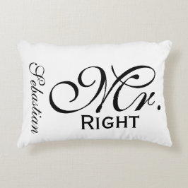 Cojín Decorativo Mr. Right Scroll Texto Personalizado Negro Y Blanc