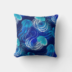 Cojín Decorativo Muchos peces azules nadando bajo el agua. Marismas