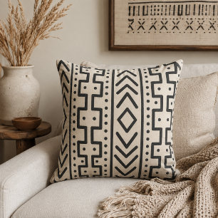 Cojín Decorativo Mudcloth inspirado en marfil de carbón   Tribal mo