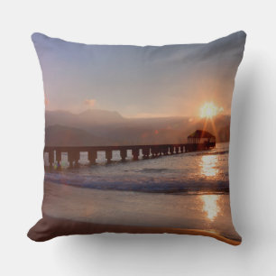 Cojín Decorativo Muelle de playa al atardecer, Hawaii