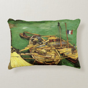 Cojín Decorativo Muelle de Van Gogh con hombres descargando barcaza