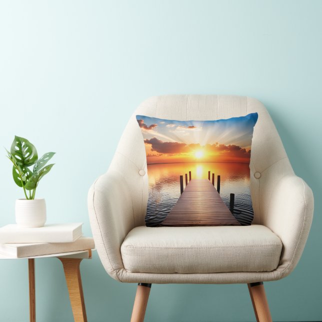 Cojín Decorativo Muelle del lago al amanecer (Silla)