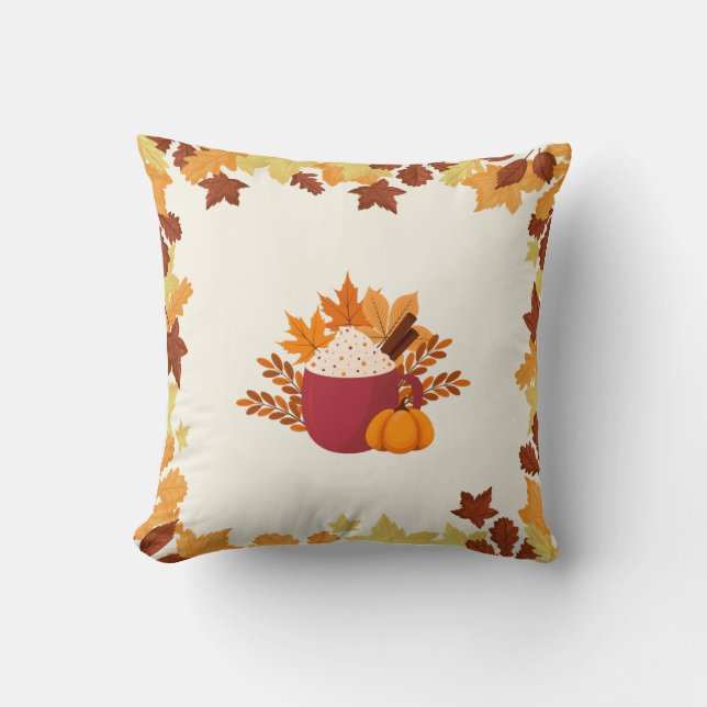 Cojín Decorativo Mugre de otoño con hojas de otoño y calabaza (Anverso)
