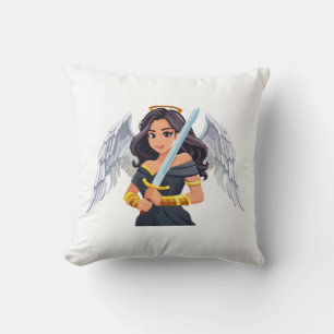 Cojín Decorativo Mujer adorable ángel con alas abiertas y espada