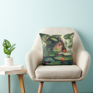 Cojín Decorativo Mujer animalista en el lago
