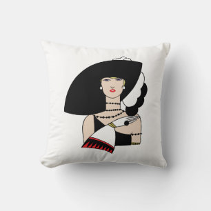 Cojín Decorativo Mujer Art Deco Vintage con sombrero guantes Color
