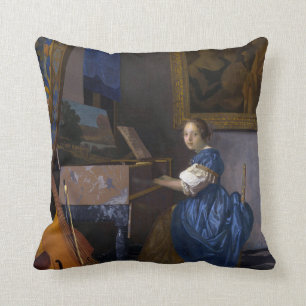 Cojín Decorativo Mujer asentada en un Vermeer virginal