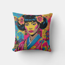 Mujer asiática de Pop Art en kimono floral