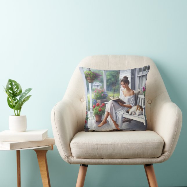 Cojín Decorativo Mujer bonito leyendo un libro (Silla)