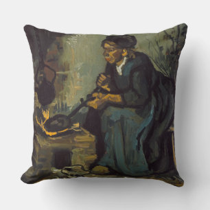 Cojín Decorativo Mujer campesina que cocina por una chimenea