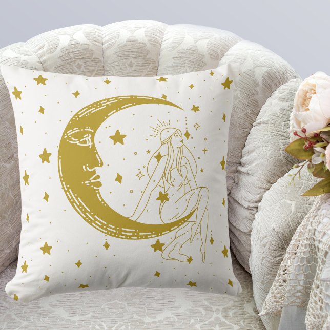 Cojín Decorativo Mujer celestial, luna estrellas, boho, astronomía  (Subido por el creador)