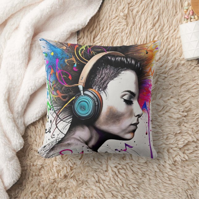 Cojín Decorativo Mujer con auriculares (Manta)