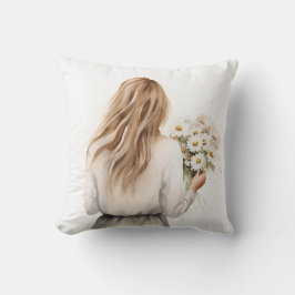 Cojín Decorativo Mujer Con Daisy Bouquet