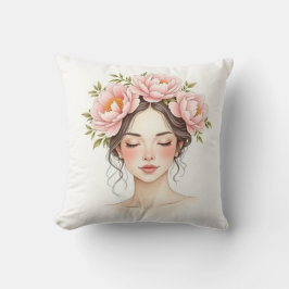 Cojín Decorativo Mujer con flor de peonía