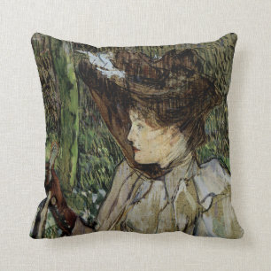 Cojín Decorativo Mujer con los guantes por Toulouse-Lautrec
