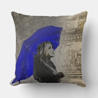 Cojín Decorativo Mujer con paraguas en la lluvia