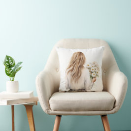 Cojín Decorativo Mujer con ramo de margaritas